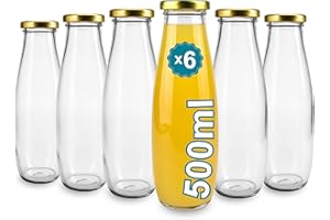 Espirito Rebelde 6 bottiglie di vetro vuote da 500 ml con coperchio, bottiglie di vetro per succo, latte, barbecue, salse, ideali per picnic, matrimoni e feste
