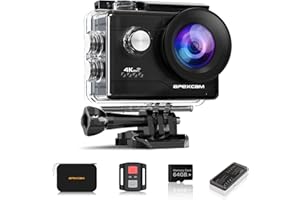 Apexcam Cámara Deportiva 4K60 EIS con Tarjeta de Memoria de 64GB WiFi Cámara subacuática Impermeable 40M Action Camera Gran Angular 2.4G Remoto 2 baterías de 1350mAh y Accesorios Multiples