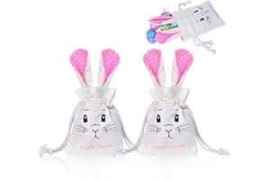 JIAWWAN Ostertasche Personalisiert, 2 Stück Osterbeutel Stoff zum Befüllen, Geschenksäckchen Ostern mit Hasenohren und Kordelzug, Hasen Geschenktüte Ostern, Ostern deko Geschenktüten für Kinder (Rosa)