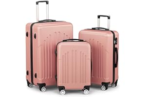 LEADZM Set di 3 valigie da viaggio con ruote grandi, set di valigie rigide in ABS + PC con manico telescopico, bagaglio a mano, oro rosa, Kofferset 3tlg
