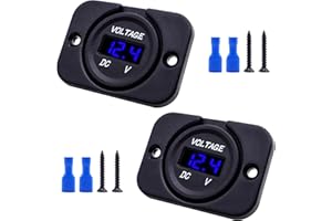 HISports Blue LED Digital Voltmeter Display Waterproof DC 12V 24V Car Voltmeter Voltage Gauge Meter Battery Tester for Boat Marine Vehicle Motorcycle Truck ATV UTV Camper Caravans 2 PCS