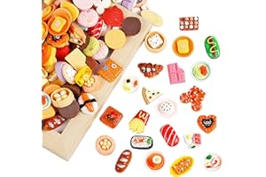 KMZ 30Pcs Miniature Food Mini Food Drink Mini Pretend Food 1:12 Scale Miniature Dolls House Food Accessories Kids Kitchen Accessories for Teenager Bread Chocolate Bottle (Random)