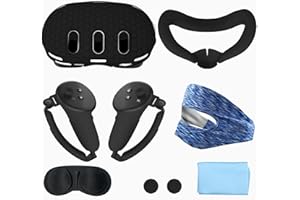 OneNine Set di 7 accessori per Meta Quest 3, anti-graffio VR Shell Cover, copertura del viso, tappi per i tasti, copriobiettivo, panno protettivo, maschera per gli occhi, accessorio VR per Meta Quest