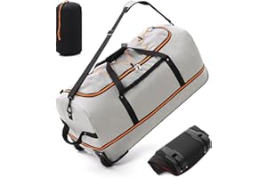 Vomgomfom 32" 110L Espandibile 140L Duffle Bag con 2 Euote in Linea, Borsa Sportiva Pieghevole di Grandi Dimensioni con Maniglie Multiple, Grigio