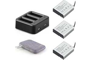 GEEKAM Bateria Camara Deportiva, 3 x 1350mAh Batería Recargable con 3 Canales Cargador Compatible con AKASO brave4/v50x/brave6/EK7000, Apexcam, COOAU, Dragon Touch, Exprotrek, EKEN, PG1050, S009R
