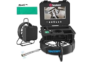 SANYIPACE Cámara de Drenaje HD 10.1" con Transmisor de 512HZ, 70M Cámara de Inspección de Alcantarillado Endoscópica Autonivelante con Contador Metros, Cámara de Tubería con Micrófono Incorporado y Teclado USB