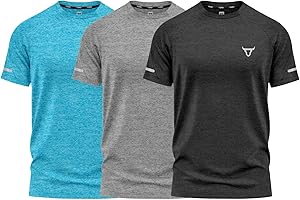 TORO ACTIVA Lot de 3 t-shirts d'entraînement à manches courtes pour homme, coupe athlétique, séchage rapide, évacuation de l'humidité, style sport