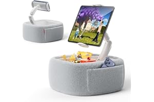 LULULOOK Tablet Pillow Stand, 360°Adjustable kindle Pillow Stand with Snack Bowl,Arm stand for 4.7-14.8" Kindle,ipad,phone,Tablet, Light Gray