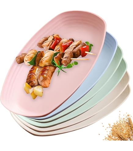 Youngever 9er Set Große Kunststoffteller – 30 Cm, Regenbogenfarben, Mikrowellen- & Spülmaschinenfest
