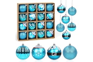 BLUELVES Bombki bożonarodzeniowe, niebieskie, 16 szt. bombek bożonarodzeniowych, ozdoby choinkowe, niebieskie 6 cm, zestaw ozdób choinkowych, wiszące dekoracje świąteczne