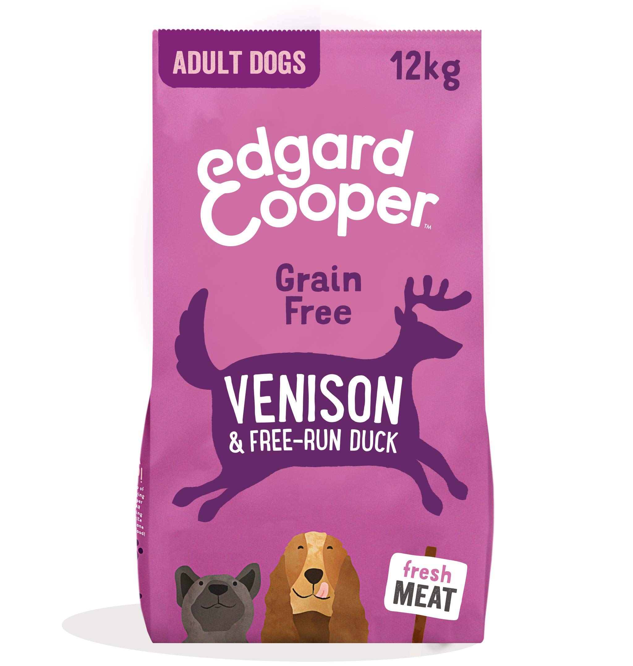 Edgard & Cooper Grain Free Adult Dog Dry Food - Venison & Duck 12kg - Fresh Meat, High Protein, Hypoallergenic & Natural Ingredients
