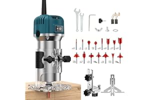 Victool Fresadora de Madera Rebajadora Eléctrica 800 W con 15 brocas, 6,35 mm, 6 Velocidades Variables, 30 000 RPM Fresadora eléctrica monomanual para biselar, ranurar, recortar, cortar, taladrar