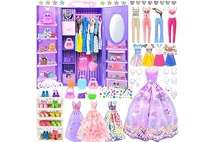VLUSSO 75 Kleidung für Puppen kleiderschrank Kleidung Schmuck Zubehör für 11,5 Zoll Puppe Mädchen Puppe Kleider mit Hochzeitskleid Oberteile Hosen Schuhe Kleiderbügel Taschen Geschenk Spielzeug für Mädchen