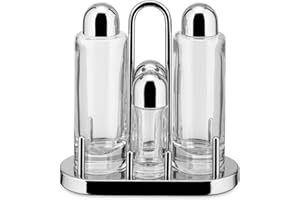 Alessi 5070 - Set Portacondimenti per Olio, Aceto, Sale e Pepe in Acciaio Inox 18/10 e Vetro Cristallino