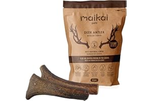 MAIKAI Zestaw 2 szt. jelenia dla psów rozmiar M – wytrzymałe naturalne gryzaki – zabawki dentystyczne dla szczeniąt i średnich ras – kości bez odprysków – zebrane w hiszpańskich lasach