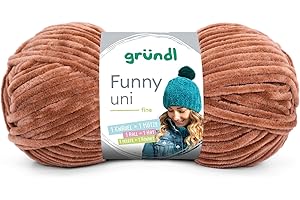 Gründl Laine Funny uni – laine chenille douce pour crocheter – douillette et douce pour la peau – 100% polyester – 1 pelote 100 g / 120 m – taille d’aiguille 5 – 6 – brun clair