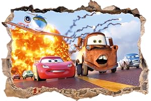 GRENRIC 3D Cars Wallpaper Wall Decals Sticker for Kids Bedroom,Kids Baby Nursery Wall Decoration,Cartoon Poster Sticker Decor