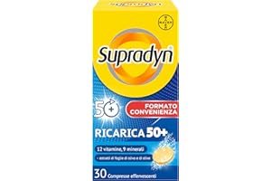 Supradyn Ricarica 50+ Integratore Multivitaminico Completo Vitamine E Minerali Con Vitamina B12, C, D, Zinco Per Stanchezza Fisica E Concentrazione Dai 50 Anni Uomo E Donna, 30 Compresse Effervescenti