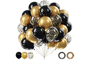 FRIGG Luftballons Hochzeit Schwarz Gold - 62 Stück Party Zubehör mit Golden Konfetti Schwarze Helium Ballons,Latex Luftballon Girlande für Neujahr Schwarze Goldene Hochzeit Deko,Geburtstagsdeko,Party Deko