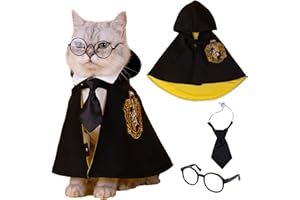 PREVENTLY Disfraz de mago para perros y gatos, capa con corbata de gafas, ropa de Halloween para mascotas, juego de bata de brujería mágica para cosplay