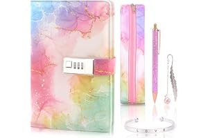 Xourspaty Diario Segreto Bambina, Regalo Bambina 7 8 9 10 11 12 13 14 Anni, Diario con Lucchetto per Ragazze, Compleanno Regali per Ragazze Cancelleria Quaderno Penna Astuccio per Matite Braccialetto