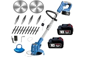 MOKEKA Tagliaerba a Batteria, Decespugliatore a batteria a 90° e Caricatore, tagliabordi elettrico con 3 Tipi di Lame, Testata Regolabile e Maniglia Telescopica