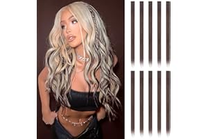 FESHFEN Extension de Cheveux Colorés, Couleur Extensions de Cheveux 10 PCS Naturel Synthétique Brun Postiche Cheveux Long Raides Extensions de Cheveux pour Femmes 55 cm