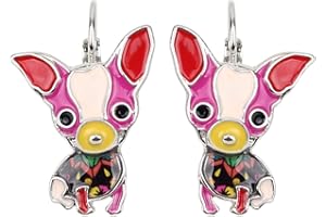 NEWEI Pendientes de clip franceses de Chihuahua esmaltados para mujeres y niñas, aretes colgantes de Chihuahua, regalo de joyería