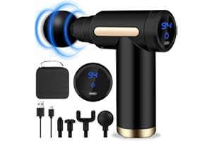 AQXONG Mini Pistolet de Massage Musculaire, Pistolet de Massage Ultra Silencieux, 6 Vitesses, 4 Têtes de Massage, l'Écran LCD, Masseurs Électriques Portables pour Soulager les Douleurs Musculaires