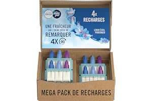 Febreze Désodorisant Électrique, Méga Pack de Recharges (4 Recharges de 20ml avec 3 Parfums en Alternance), Parfum Eveil Printanier de Lenor, Combat les Odeurs en Continu, Fraîcheur Jusqu'à 90 Jours