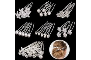 AUXSOUL 30Pcs Bridal Hair Pins - Crystal Pearl U Shaped Diamond Pins, Wedding Rhinestone Hair Clip for Women Girl (6 Styles)