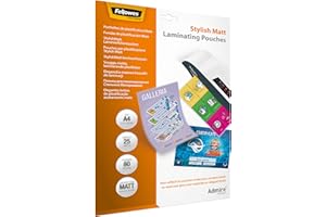 Fellowes Fundas de Plastificar A4, acabado mate, 25 hojas, 160 micras (2 x 80 micras), acabado de calidad, facilita la lectura del contenido