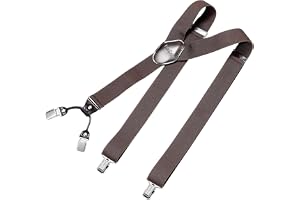 DonDon herr hängslen 3,5 cm breda 4 clips med brunt läder i Y-form elastiska och längdjusterbara