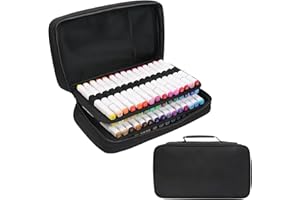 BOMKEE Étui Organiseur pour 60 Marqueurs, Grand Étui pour 60 Marqueurs, Grande Capacité de Stockage pour Marqueurs, Étui pour Stylos, Trousse à Crayons avec Poignée de Transport