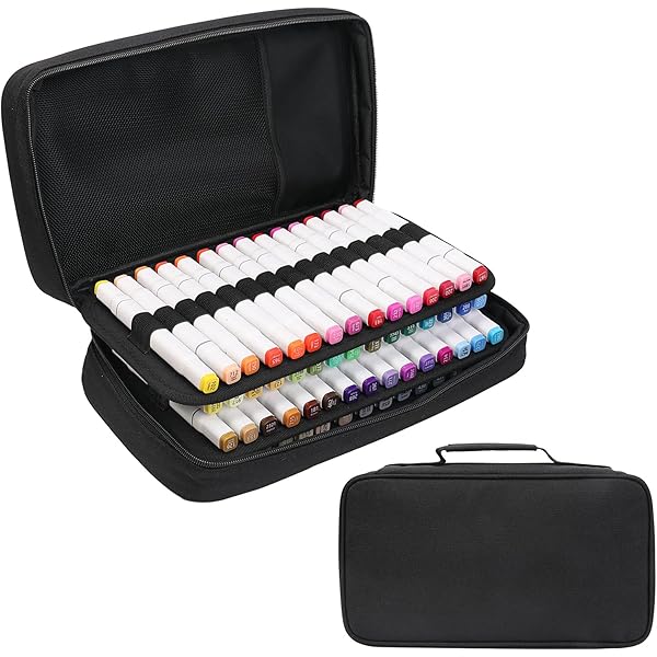 Vokiuler Marker Organizer Case – Aufbewahrungstasche Für Bis Zu 120 Marker, Mit Bodenfächern & Tragegriff, Schwarz