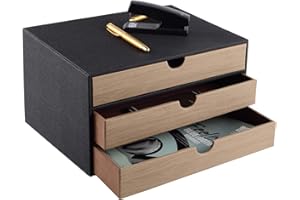 XNONE Home Office Schubladenbox A4 PU Leder,Schreibtisch Organizer,Schubladenbox für Dokumente und Bürobedarf mit 3 geschlossenen,Schreibtischbutler Büro Ablagesystem,Desktop Aufbewahrungsbox,Schwarz