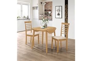HALLOWOOD FURNITURE Hallowood Ledbury Kleiner, runder Esstisch und 2 Stühle aus massivem Holz, Gummibaumholz, Helles Eichenholz-Finish, LEB-RTAB920-SET(2)-L