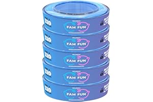 Fam Fun - 5 Ricariche Profumate Compatibili con Mangiapannolini Maialino Foppapedretti Angelcare - Extra Lunghe Contengono più di 1600 Pannolini (Durata Stimata 6 Mesi)