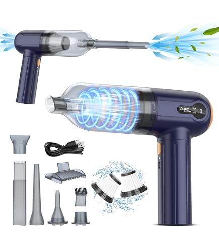 Aspirateur Voiture Sans Fil 4-en-1 18000Pa – Puissant Mini Aspirateur Portable + Souffleur + Pompe + Extraction Sous Vide, HEPA Lavable