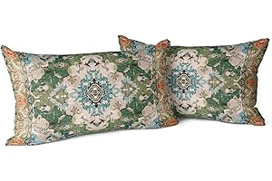 Snylcce Set of 2 Bohemian Style Cushion Covers 30x50 cm Decorative Square Throw Pillow Covers 30x50 CM Sofa Car Pillowcase for Outdoor Home Bed Living Room Couch Decor (Green)