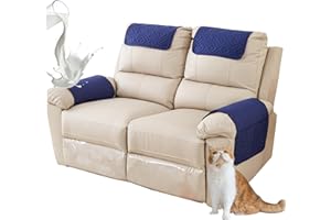 ZGDDPZA Armchair Arm Cover,Headrest Cover for Recliner Sofa Quilted Chair Arm Cover with Pockets Waterproof Non Slip Sofa Protectors Pet Dog (Navy Blue,2-Seater 4pcs)
