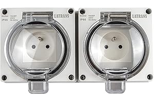 LATRANS natynkowe gniazda wtykowe do wilgotnych pomieszczeń francuskich standardowe 1-drożne lub podwójne, IP66, nawet gdy wtyczka jest włączona (1-krotne) (podwójne gniazdo francuskie, IP66)