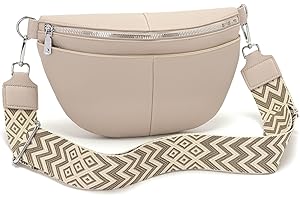 SOGYECS Bauchtasche Damen Grau 30CM Umhängetasche Damen mittelgroß Gürteltasche Crossbody Bag Damen Brusttasche Leder XL