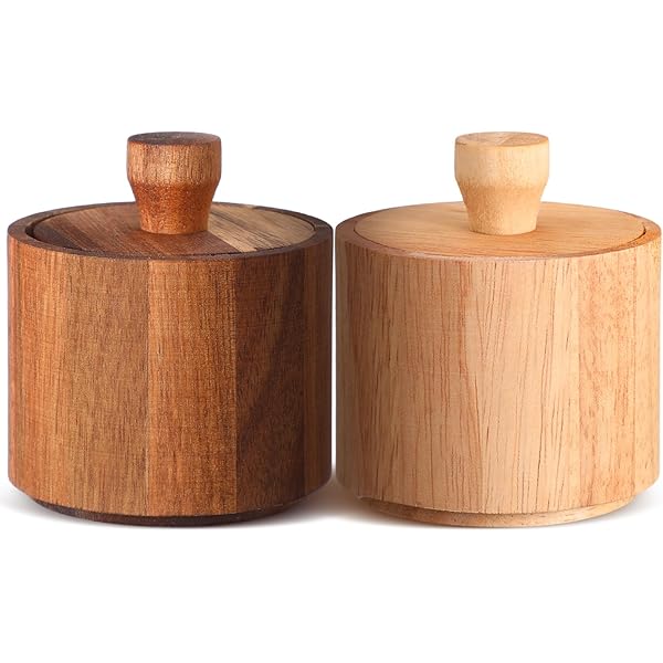 Ayesha Curry Parawood Salt Cellar With Lid - 4 Inch Natural Wood Salt Box