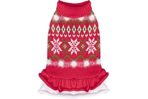 CuteBone Boże Narodzenie czerwony sweter dla psa, sukienka w kształcie płatka śniegu, szczeniak, płaszcz zimowy, sukienka z falbankami, odzież dla kota z otworem na smycz, dla małych, średnich psów