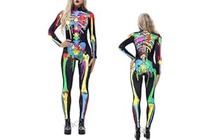 NEWUPZSI Déguisement Squelette Femme Halloween Costume d'Halloween squelette adulte pour femmes Combinaison Squelette Adulte Crâne 3D Jeu de Rôle Costume moulant pour Adulte