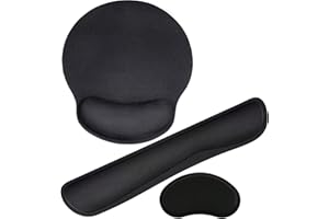 BEOIUCZZY Kit de Repose Poignet Clavier, Tapis Souris Ergonomique avec Repose Poignet tapis antidérapant Tapis de Sourie Mousse Mémoire Accessoires Bureau pour Ordinateur, Portable (Noir)