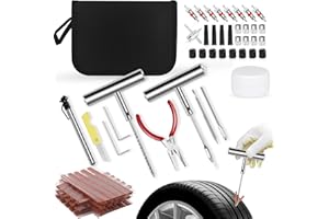 prettop Tyre Repair Kit,Heavy Duty Tyre Puncture Repair Kit,70pcs Tyre Plug Kit,Suitable For Repairing Puncture Kit In Tubeless Car Tires Such As Cars, Trucks, Motorcycles, Tractors with Storage Case
