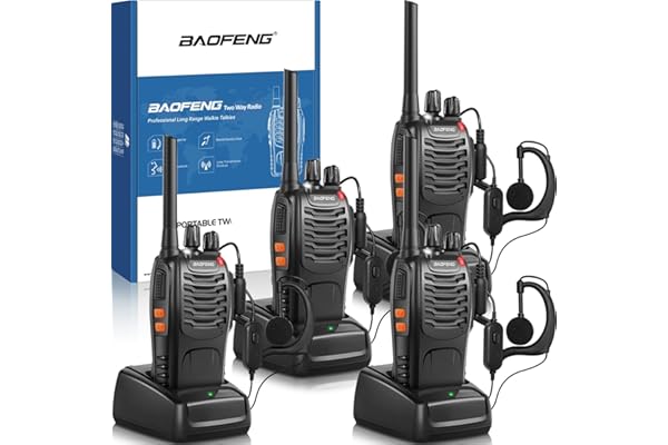 Talkie Walkie PMR446 Radios Deux Canaux 16 Canaux 4 Pcs Talkie Walkie Set Radio Longue Portée Rechargeable USB avec Casque et Lumières LED pour Sports de Plein Air, Chantiers de Construction