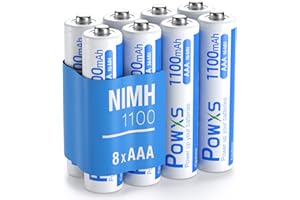 POWXS AAA Rechargeable Batteries High-Capacity 1100mAh, Long-Last Precharged,1200 Cycles,High Performance Durable 3A Ni-MH Batteries (Pack of 8)